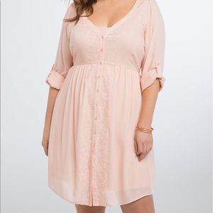 Sheer Embroidery Button Downed Dress